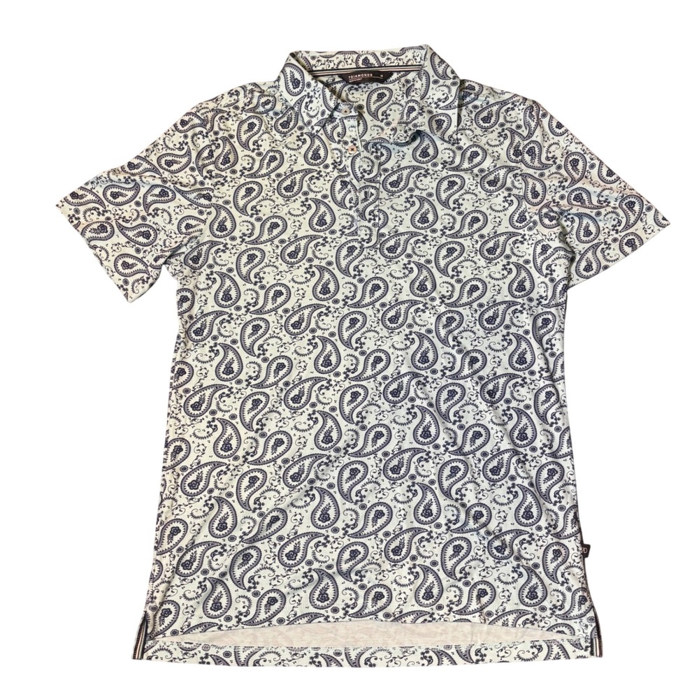 7Diamonds Paisley Polo Shirt Size M Light Blue Navy Short Sleeve Golf NWOT‎
